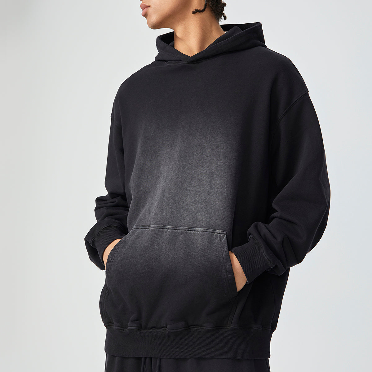 Black Faded Kangaroo Pocket Hoodie