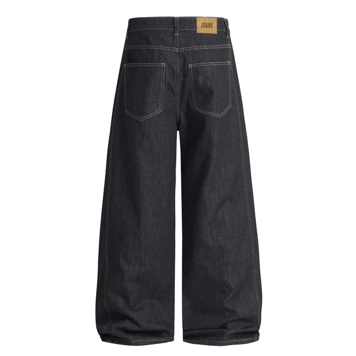 Contrast Stitching Wide Leg Dark Wash Denim Jeans