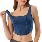 Knit Denim Square Neck Cropped Tank