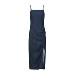 Side Ruched Spaghetti Strap Denim Midi Dress