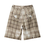 Vintage Plaid Curved-Cut Cropped Pants