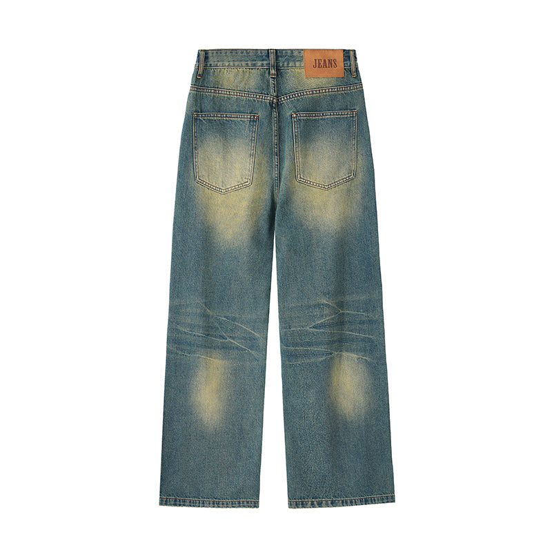 Vintage Washed Pleated Knee Jeans