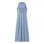 Light Blue Button-Front Denim Maxi Dress