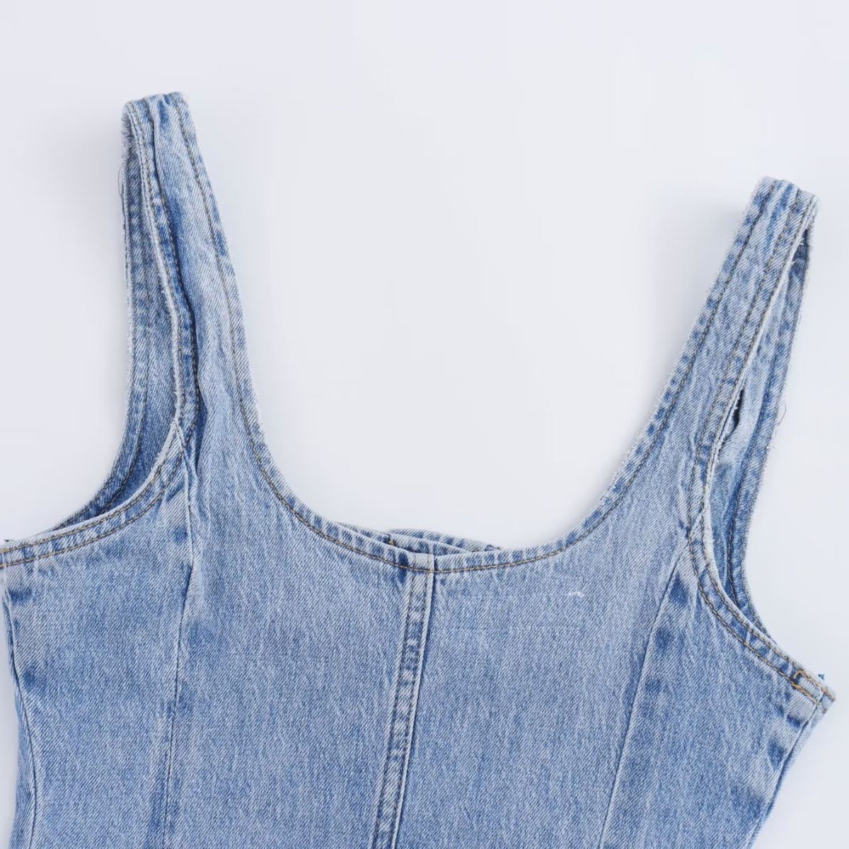 Button-Front Washed Strappy Denim Maxi Dress