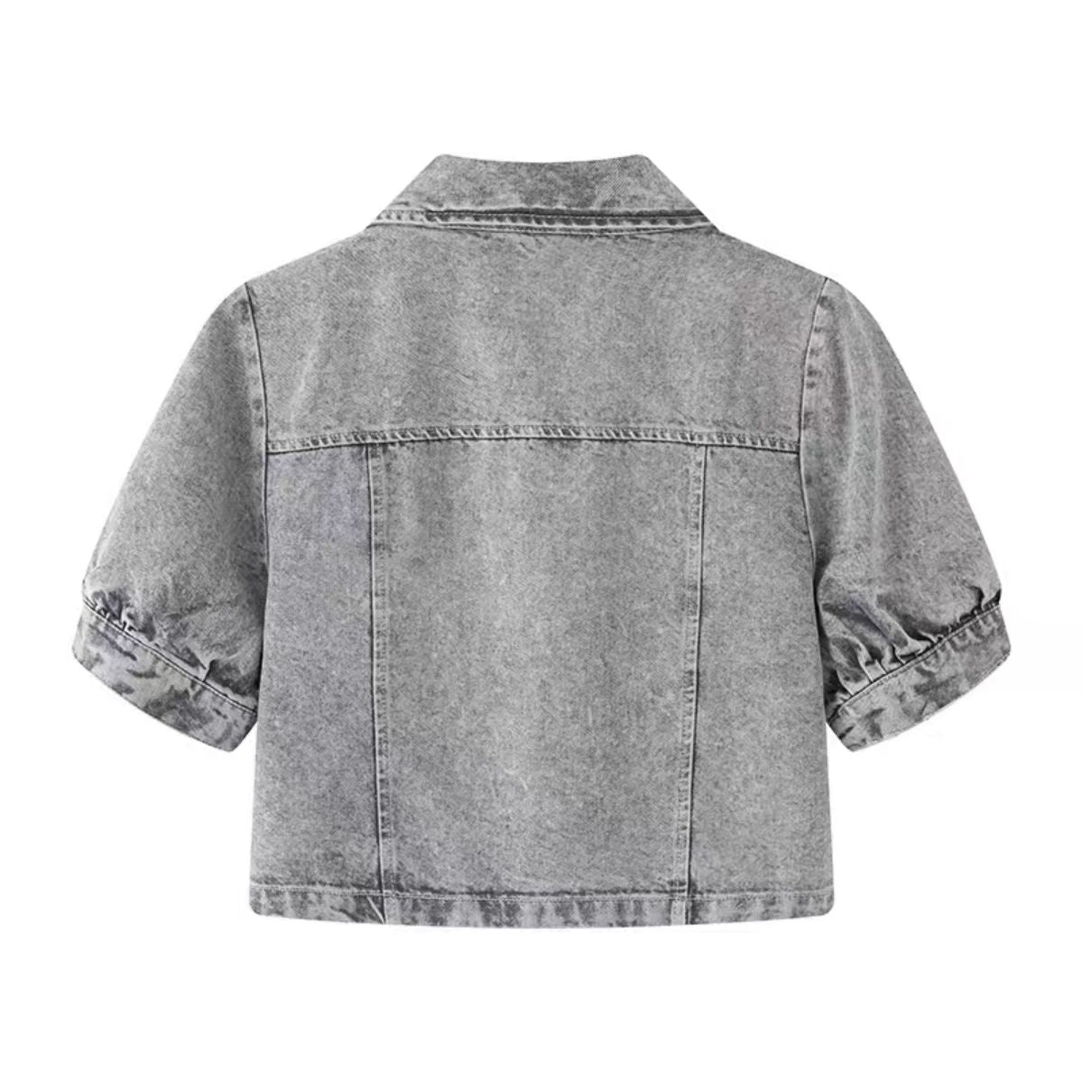 Short-Sleeve Boxy Cropped Denim Jacket