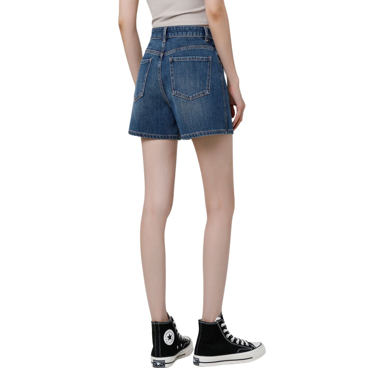 High-Rise Whisker Denim Shorts
