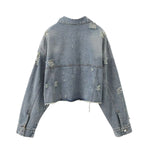 Asymmetrical Hem Cropped Ripped Denim Jacket