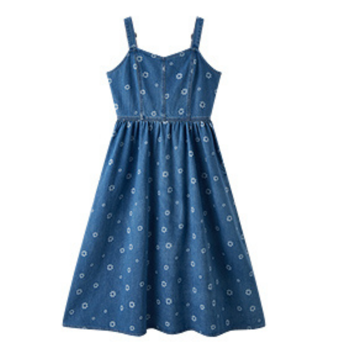 Floral Print A-Line Denim Midi Dress