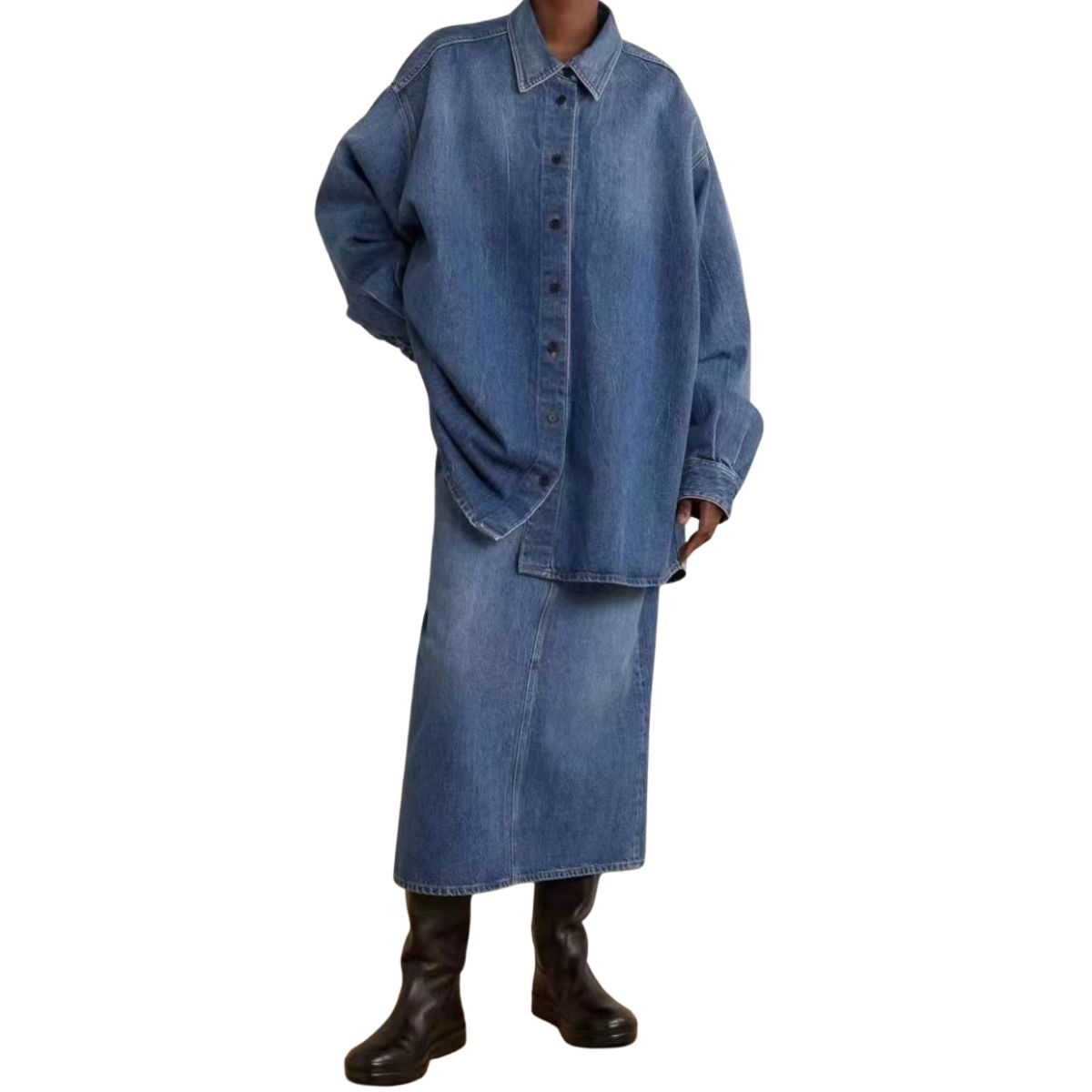 Oversized Ombr¨¦ Washed Denim Jacket