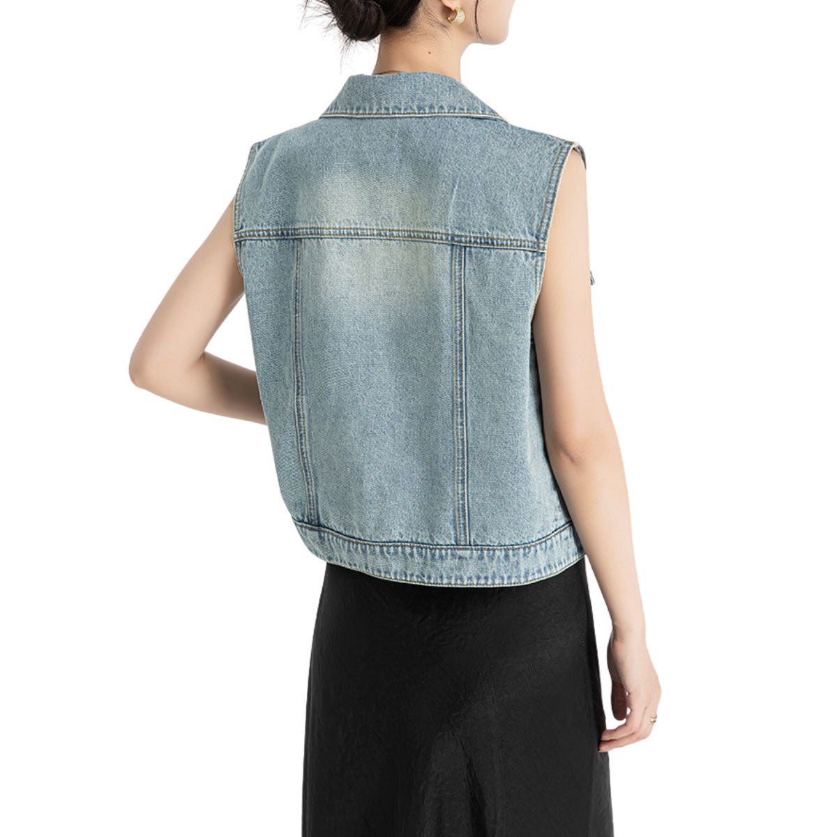Relaxed Fit Button-Front Denim Vest