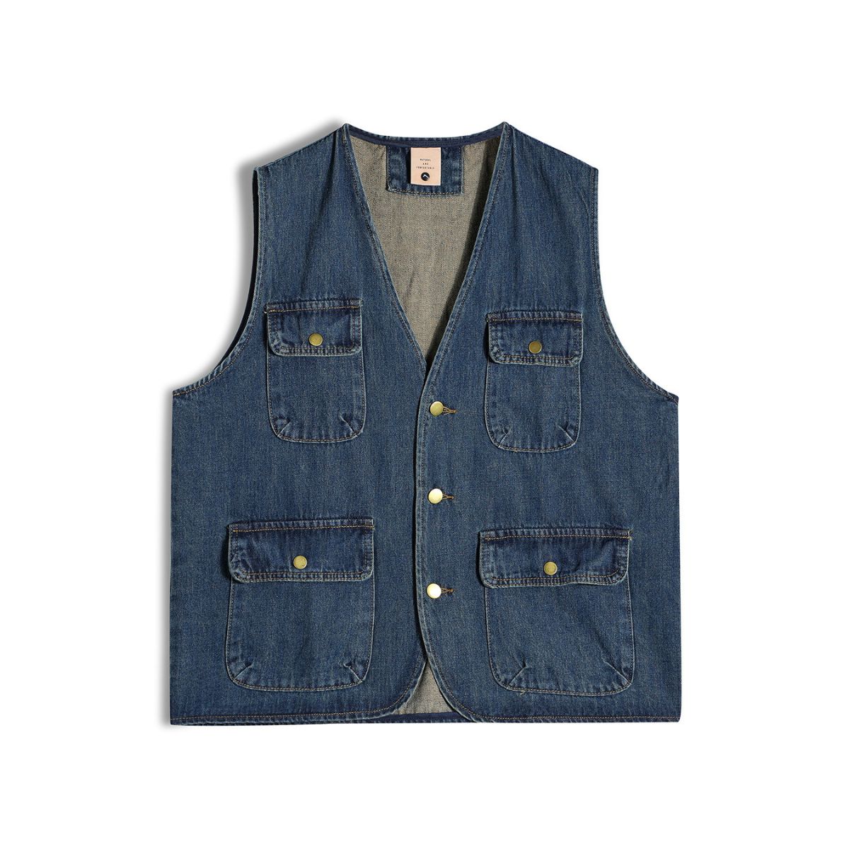 Relaxed Washed Denim Cargo Vest