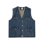 Relaxed Washed Denim Cargo Vest
