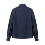 Stand-up Collar Bow Denim Blouse