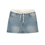 Double Waistband Washed Denim Mini Skirt