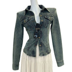 Long-Sleeve Fitted Denim Button-Front Jacket