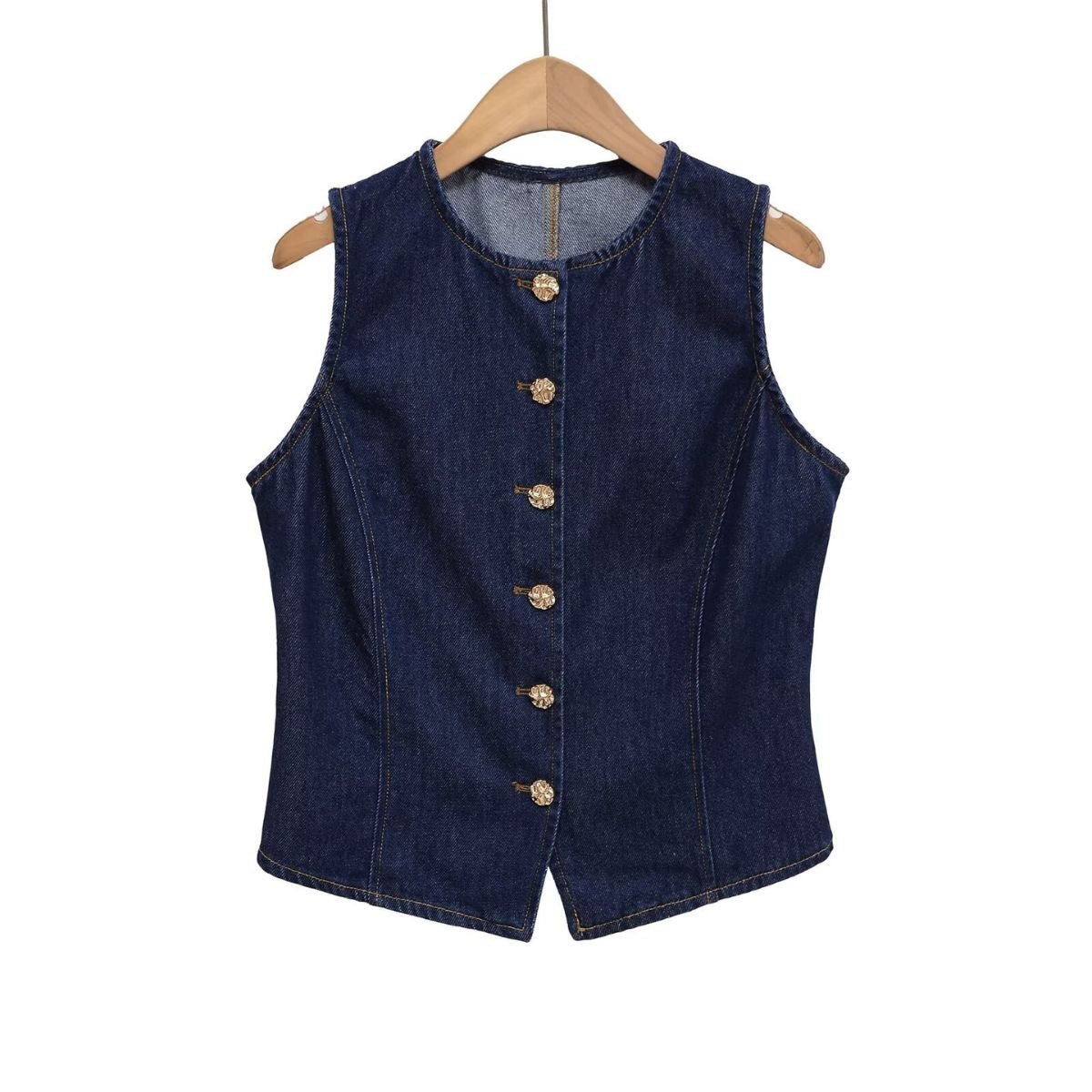 Women's Gold Button Denim Vest
