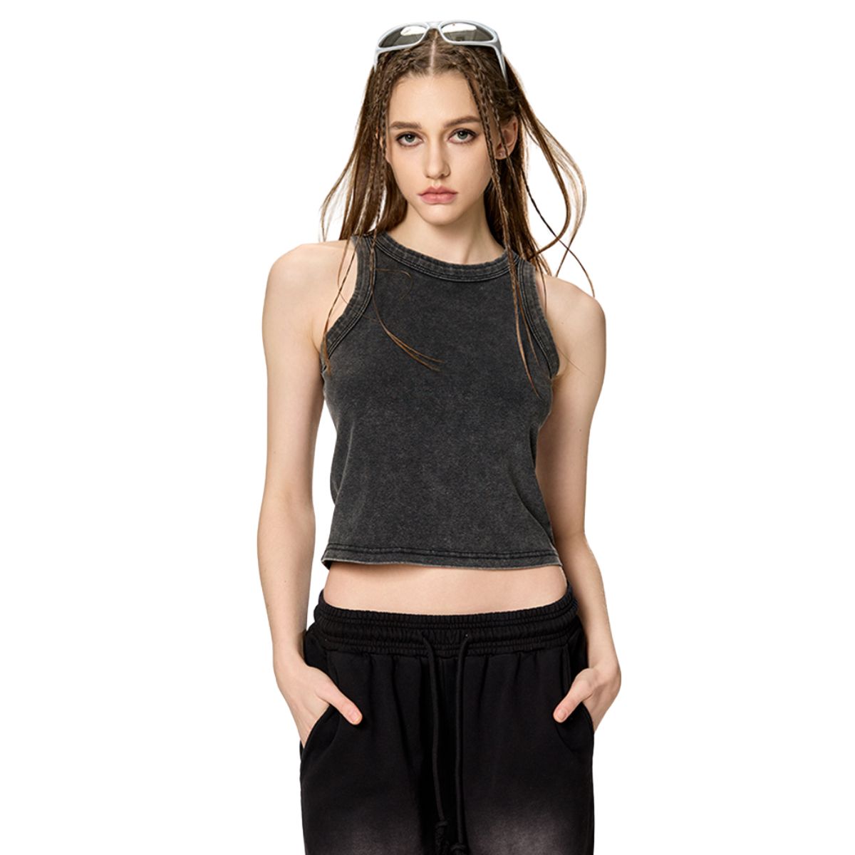 Stone Wash Slim Fit Crop Tank 320gsm