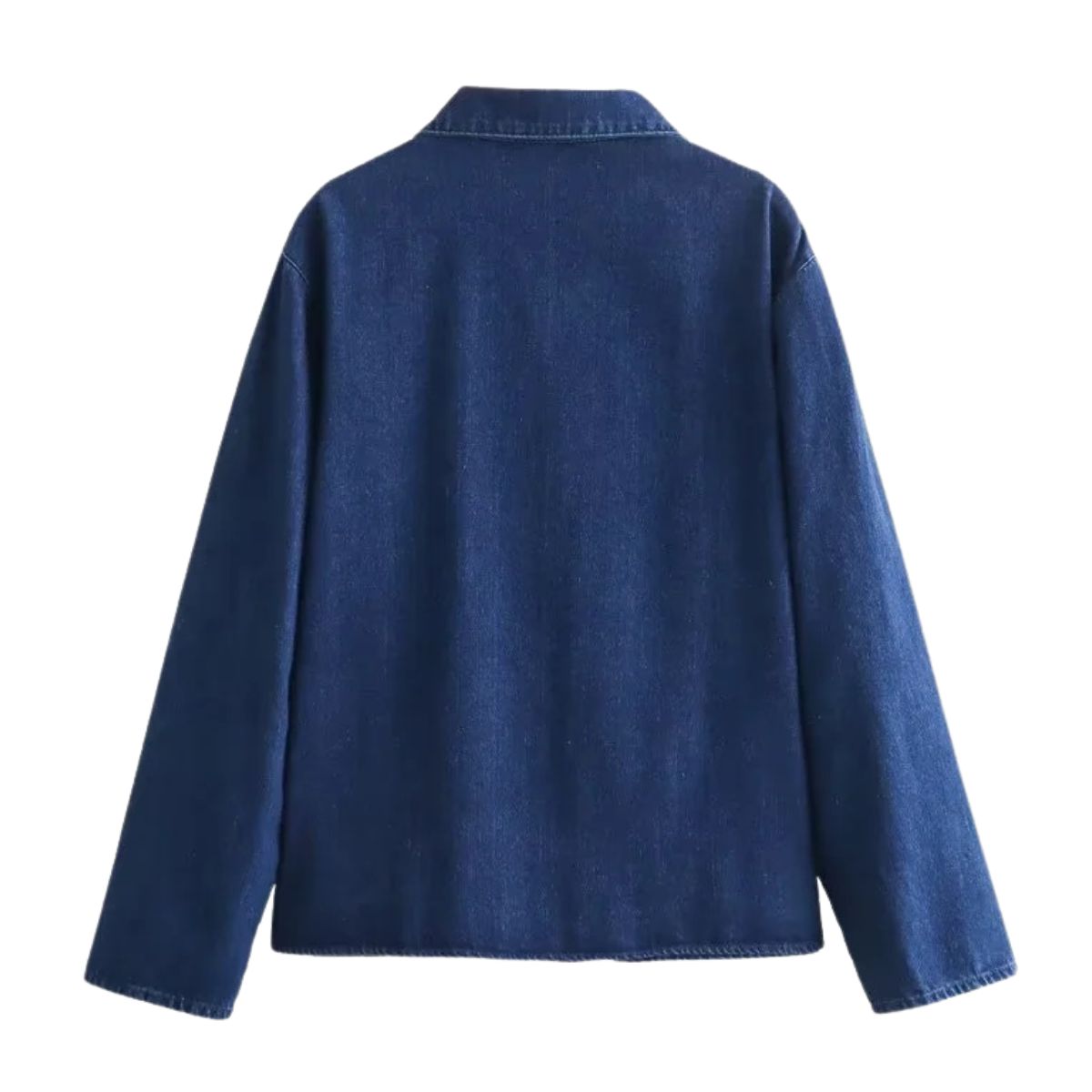 Women's Lapel Long-sleeved Lace-up Washed Denim Shirt