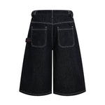 Retro Raw Denim Wide-Leg Bermuda Shorts