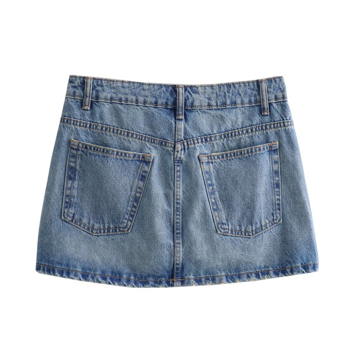 Crossover Asymmetric Waist Distressed Denim Mini Skirt
