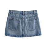 Crossover Asymmetric Waist Distressed Denim Mini Skirt