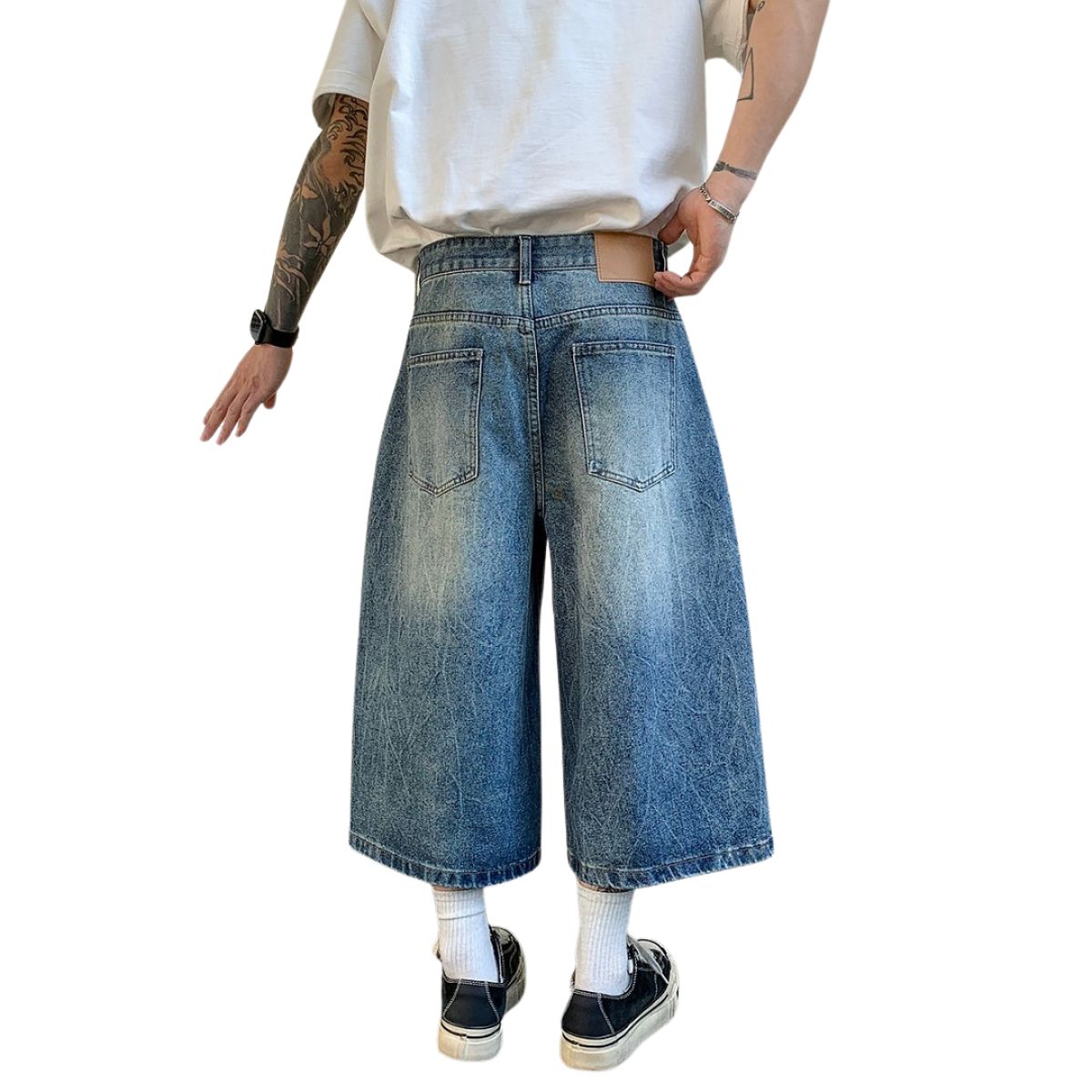 Vintage Fade Wide Leg Denim Shorts