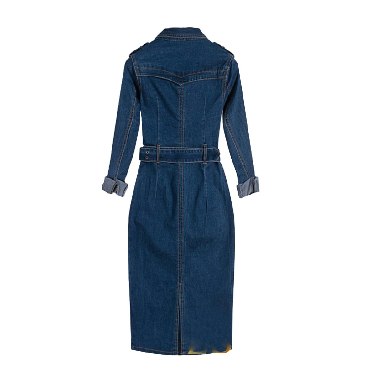 Long-Sleeve Button-Front Denim Midi Dress