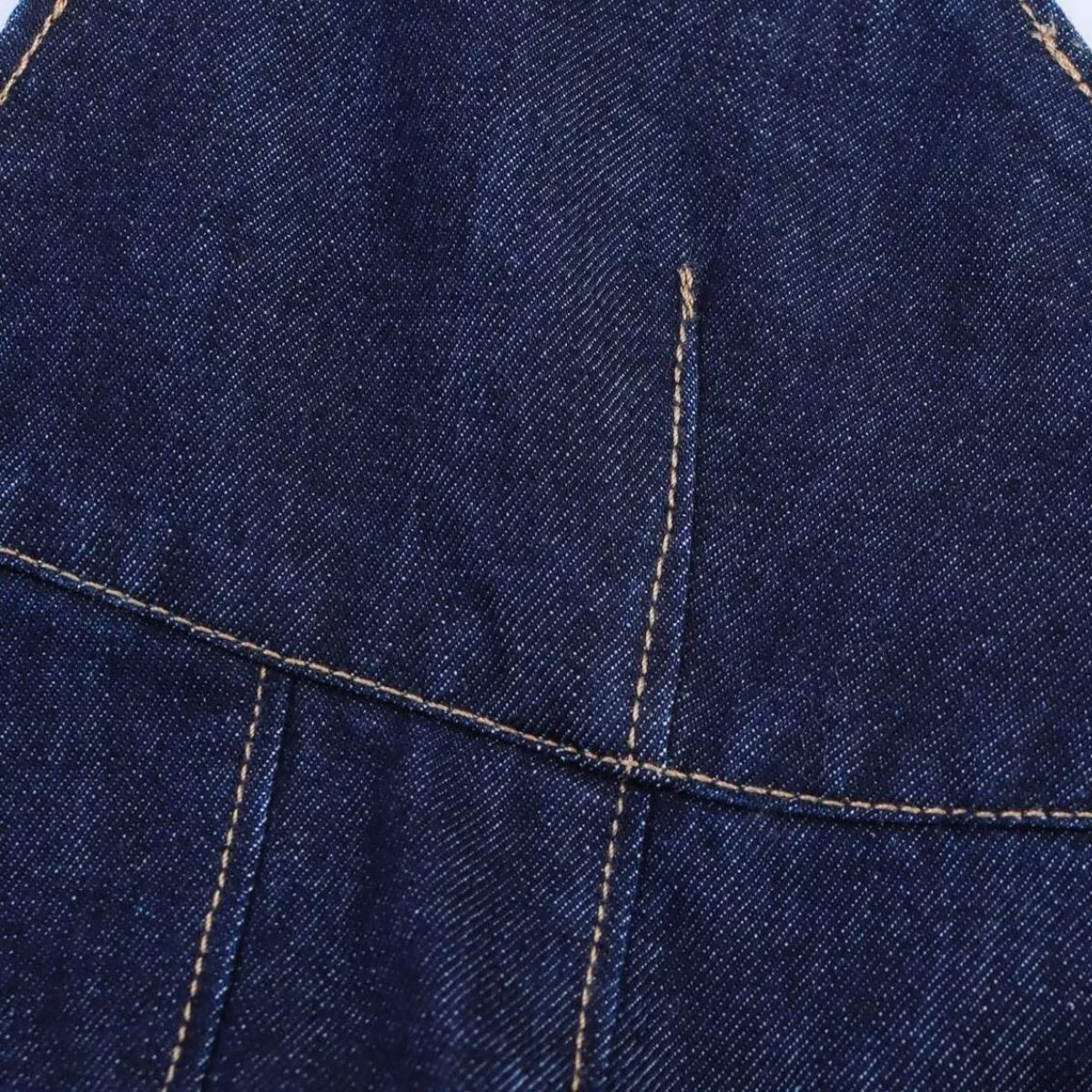 Halter Neck Denim Mini Flounce Dress