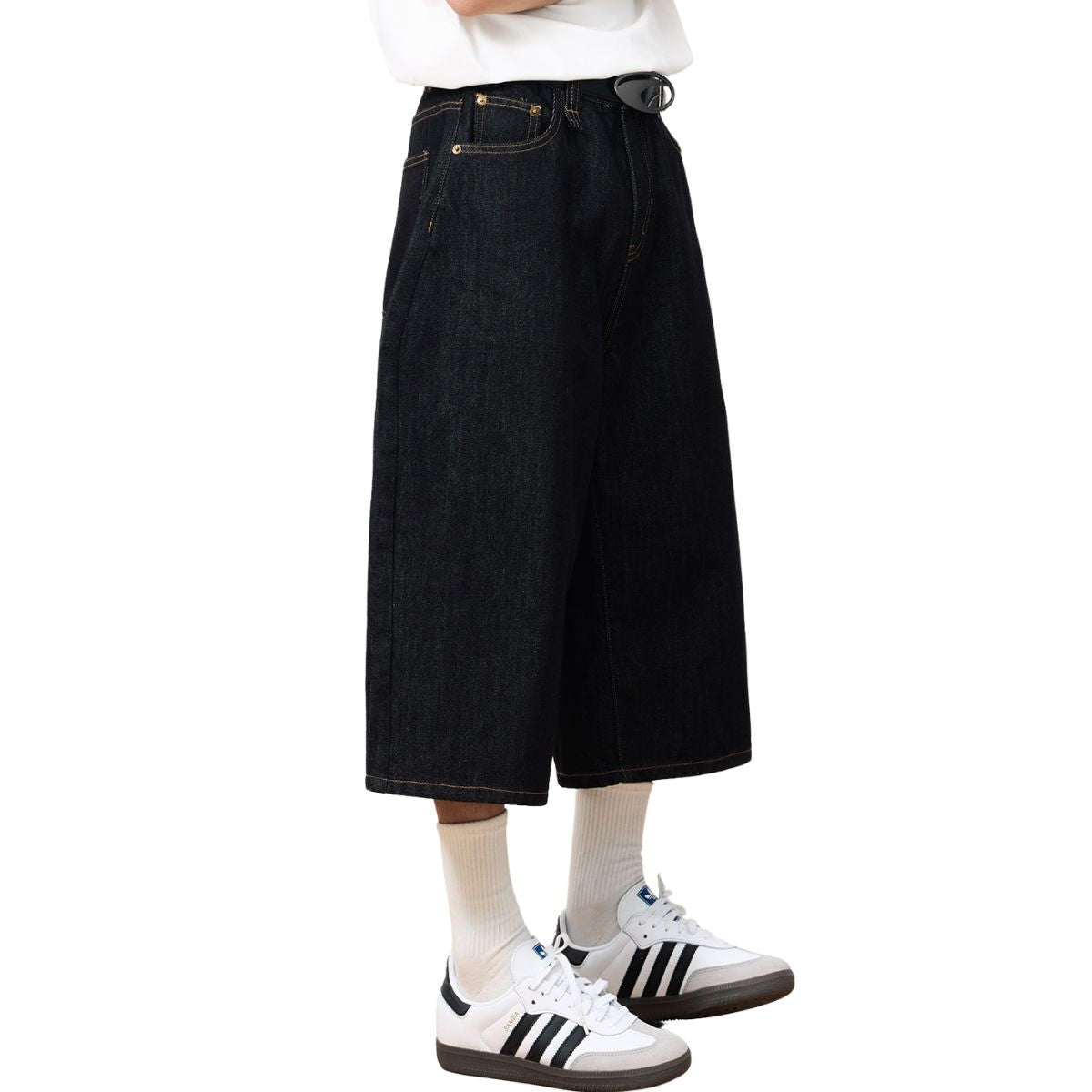 Black Selvedge Denim Cropped Pants