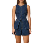 Button-Front Longline Denim Vest
