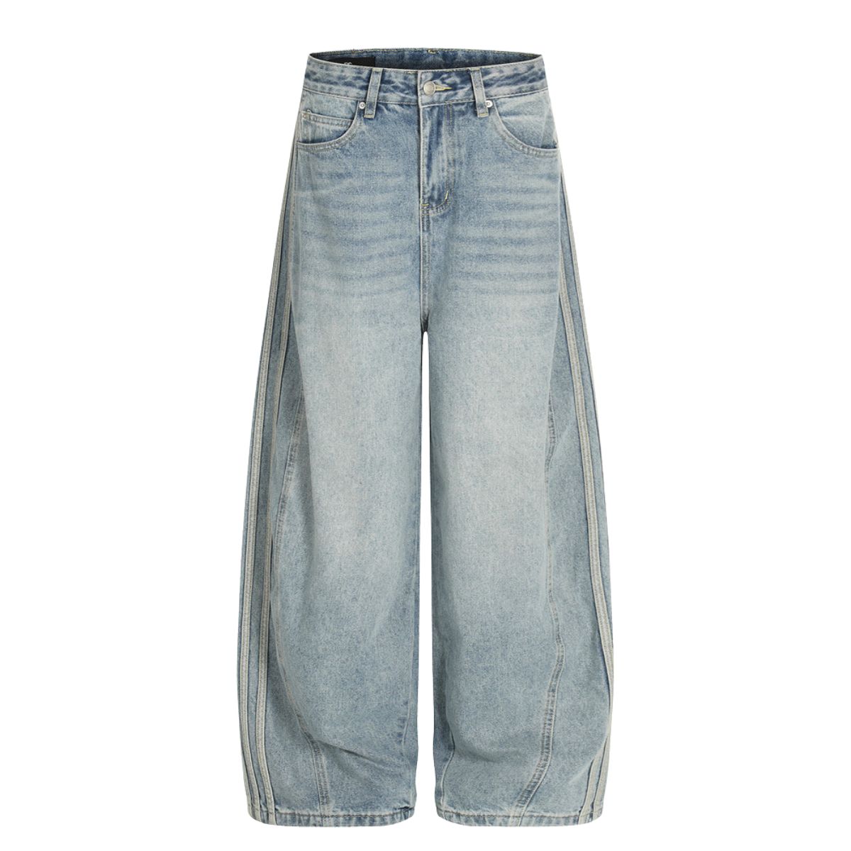 Men's Washed Distressed Denim Pants Vintage American Loose Wide Leg