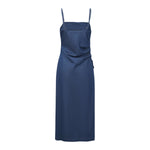 Spaghetti Strap Ruched Midi Denim Dress