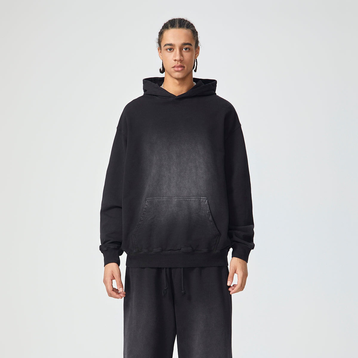 Black Faded Kangaroo Pocket Hoodie