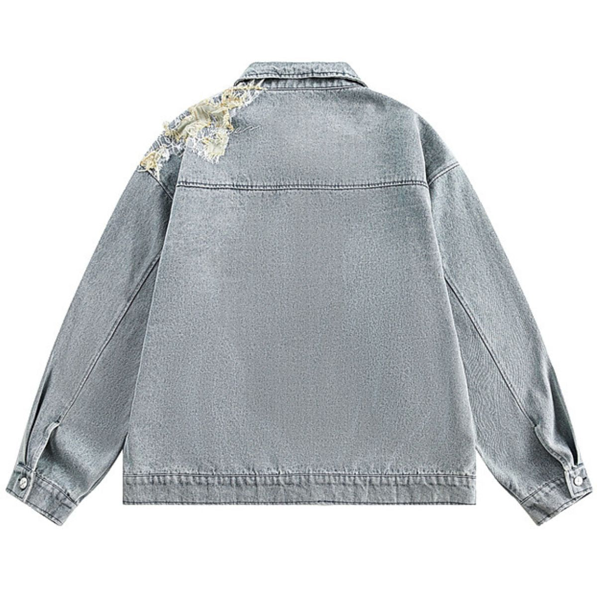 Loose-fitting Ripped Stitched Fashionable Washed Denim Jacket