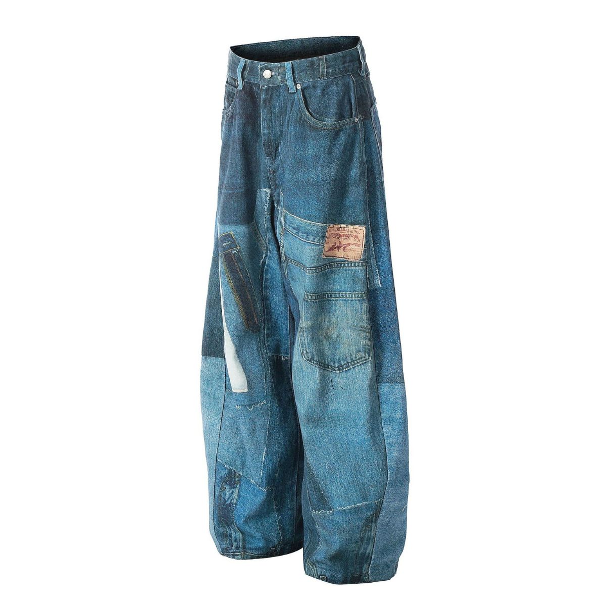 Smoke Rise Patch-Print Barrel Leg Jeans