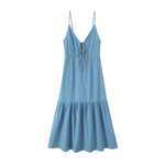 Lace-Up Denim Tiered Hem Slip Midi Dress