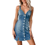 Button-Front Fitted Denim Cami Minidress