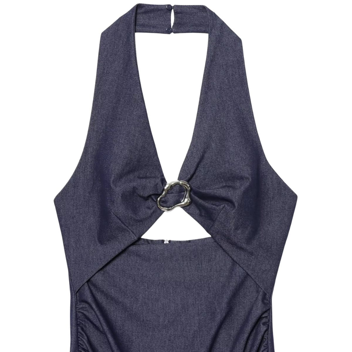 Halter Neck Cut-Out Denim Maxi Dress