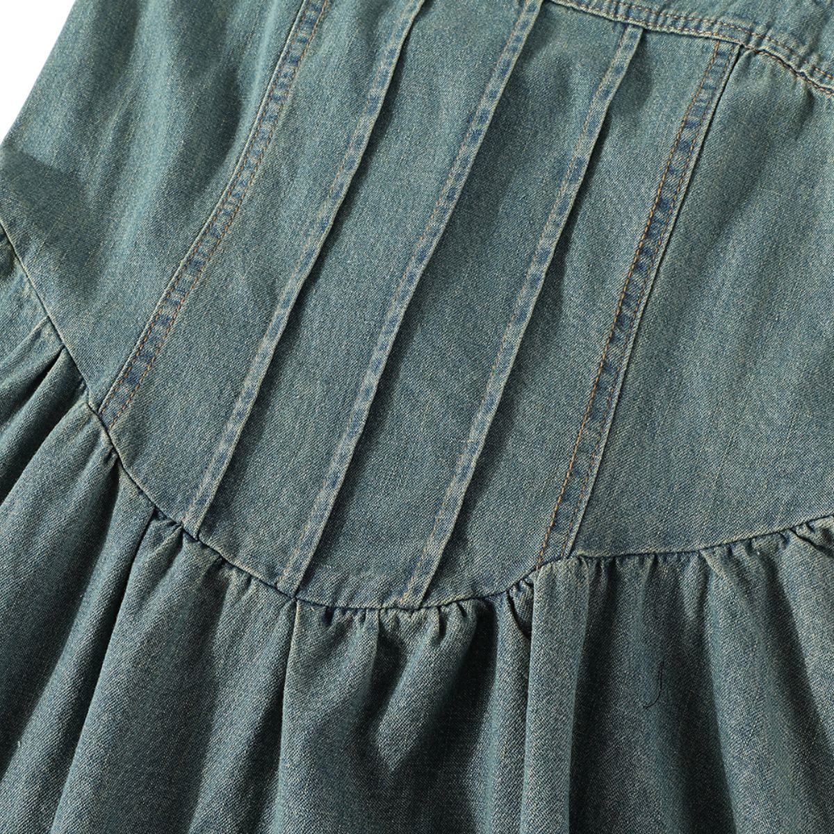 Smocked Back A-Line Denim Strappy Mididress
