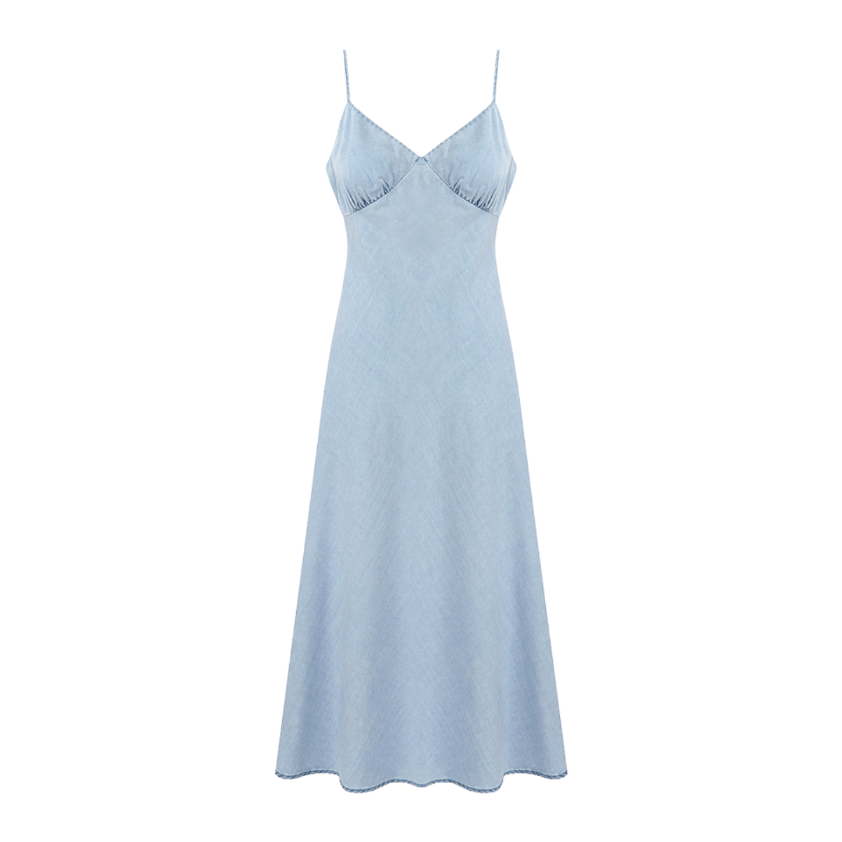 Light Blue Denim Spaghetti Strap A-Line Dress