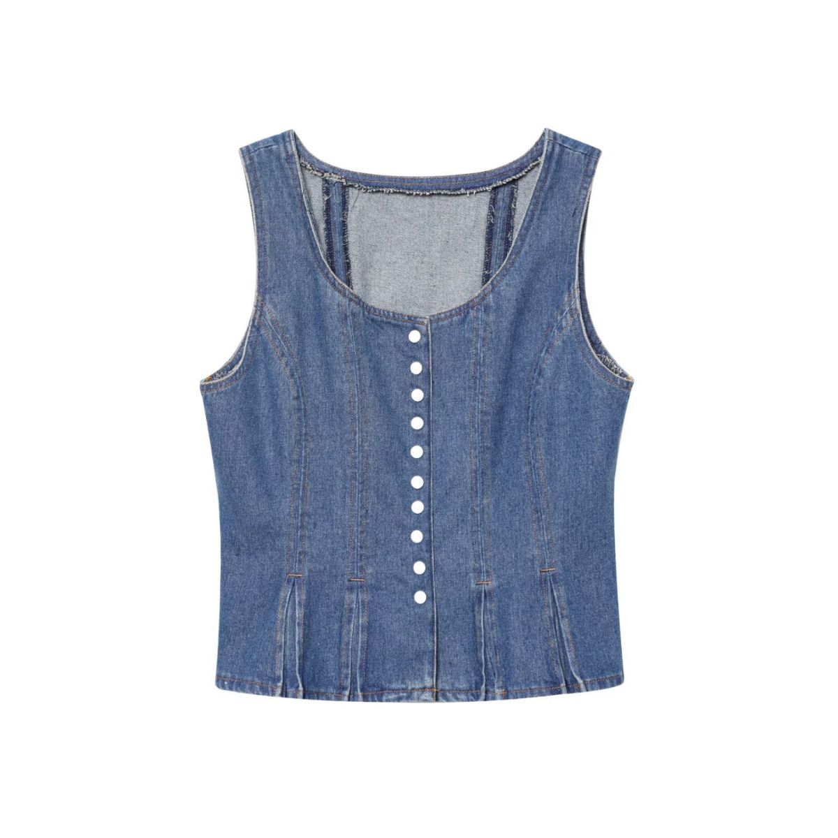 Button-Front Pleated Denim Tank Top