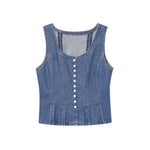 Button-Front Pleated Denim Tank Top