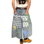 Graffiti Print Loose Fit Denim Shorts