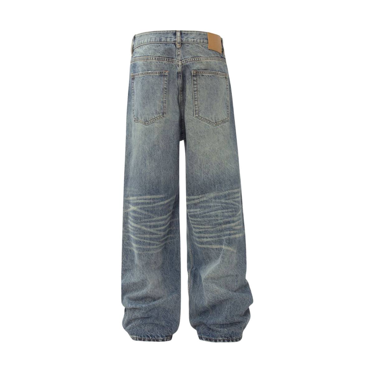 Washed Distressed Wide Leg Straight Denim Jeans