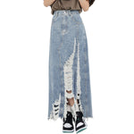Women's Destroyed Denim Midi Skirt