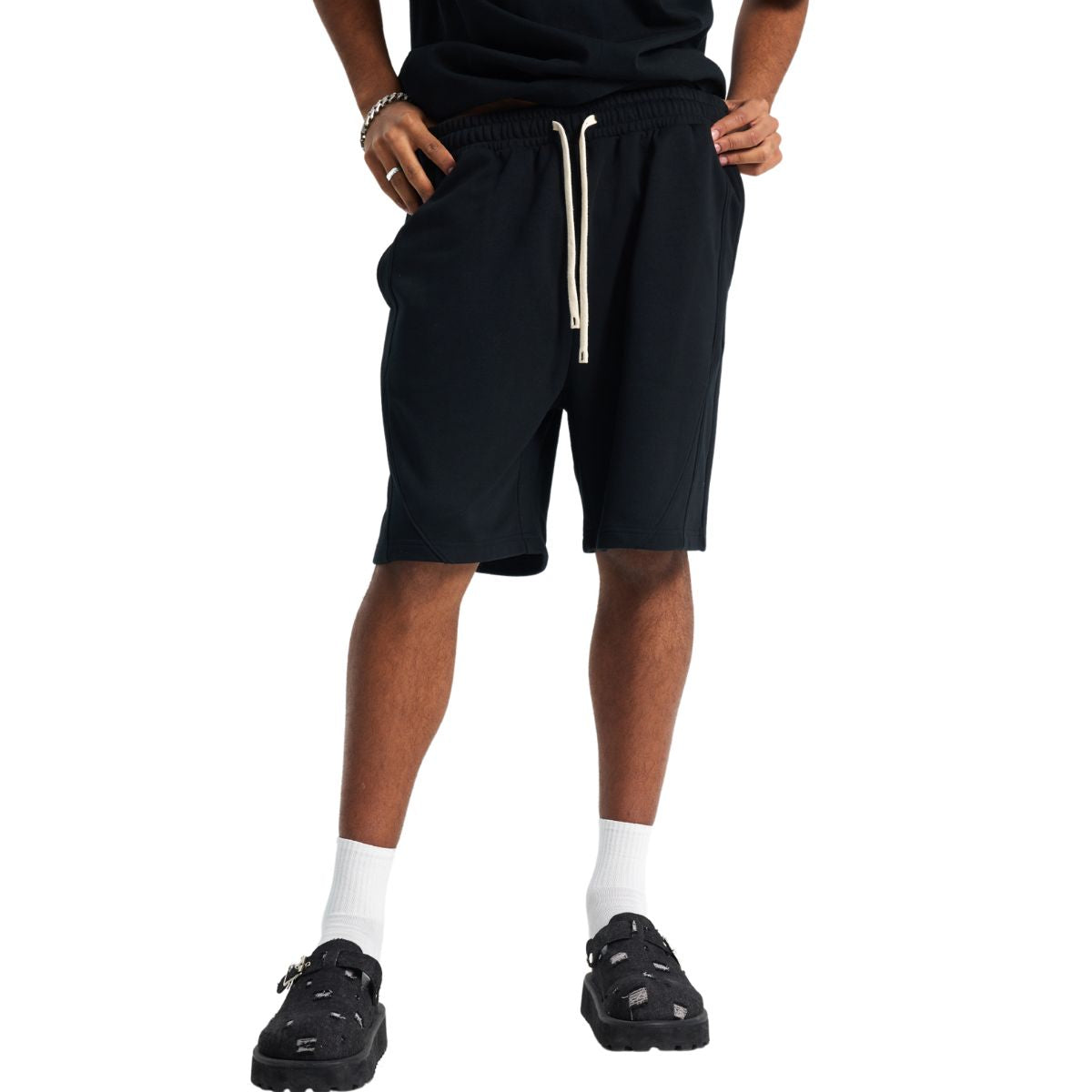 Pantalones cortos de patchwork de color liso