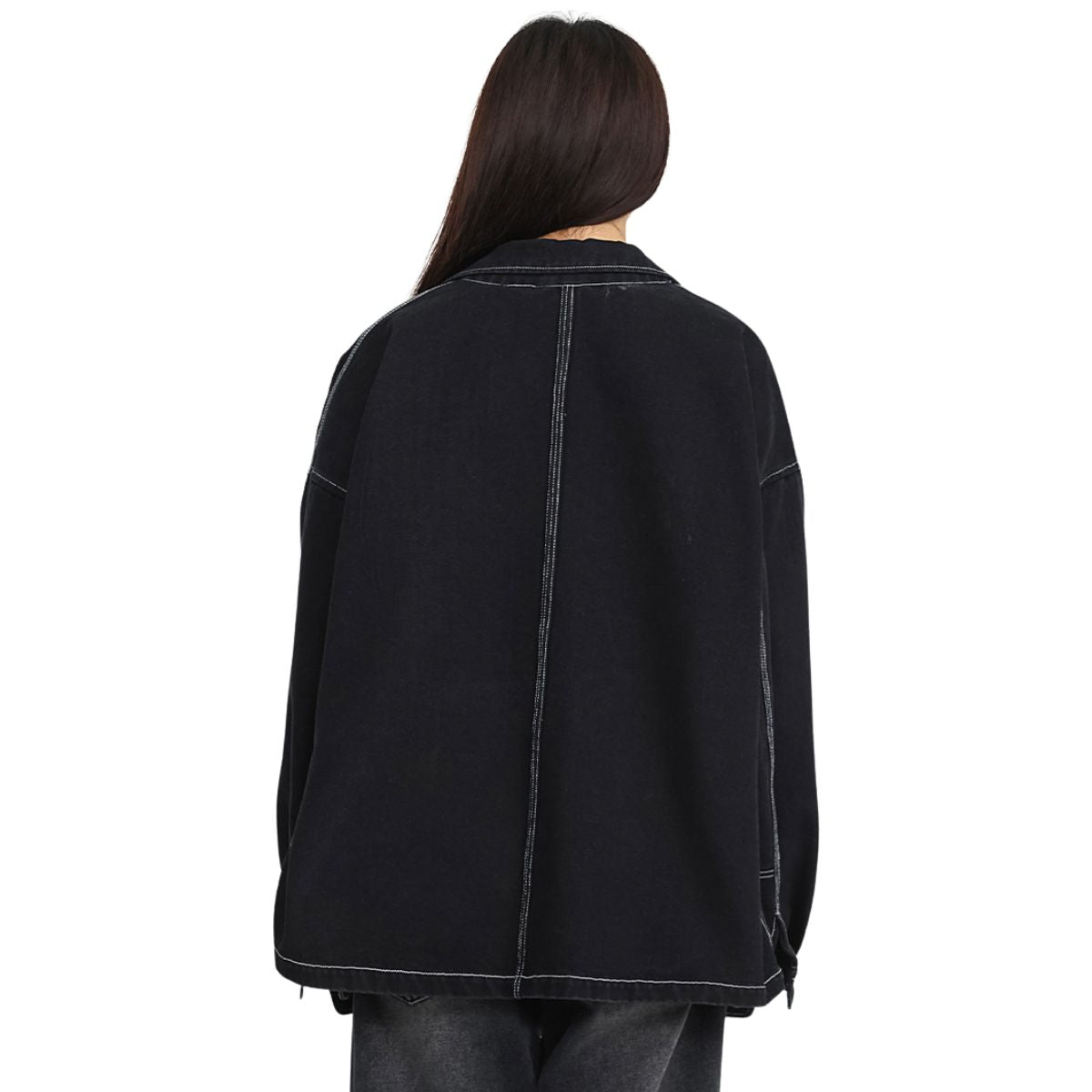 Loose Fit Denim Button-Front Jacket