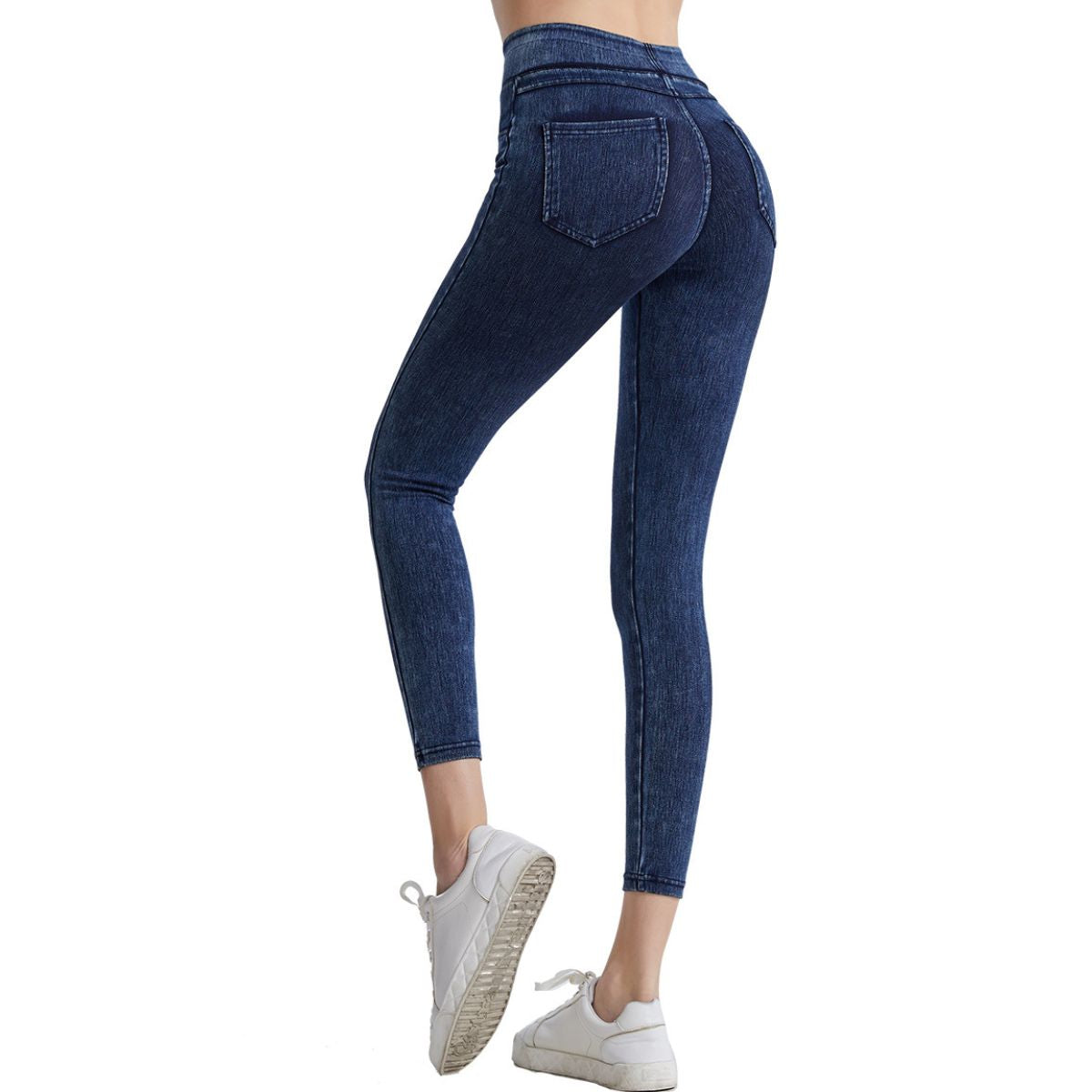 High Waisted Washed Denim Capri Leggings