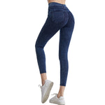 High Waisted Washed Denim Capri Leggings