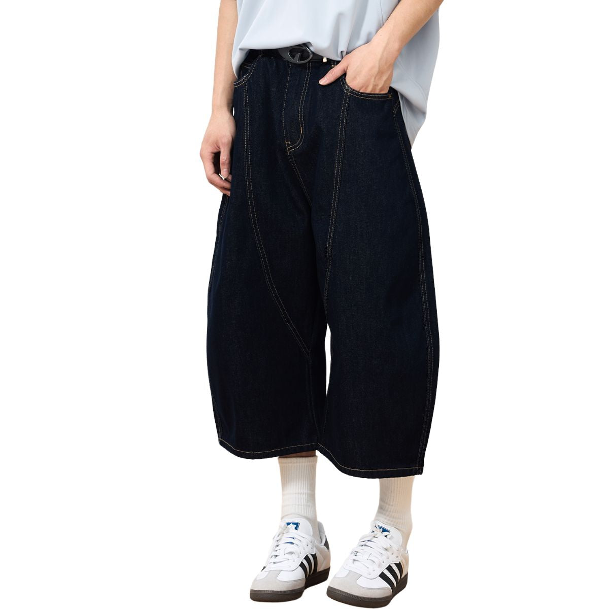 Barrel-Leg Selvedge Denim Cropped Pants